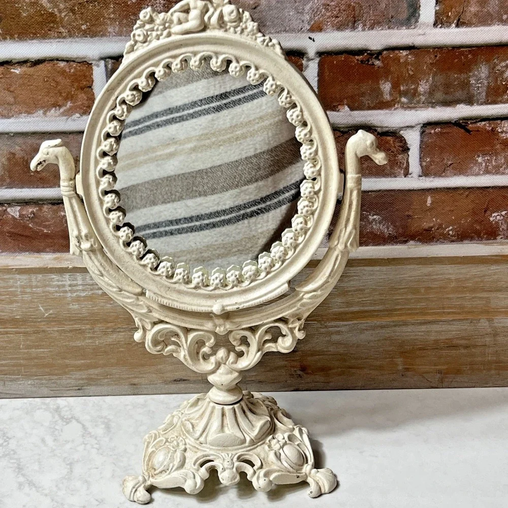 Antique Vanity Frame Stand Cast Iron Swivel Victorian Heavy White Iron Art